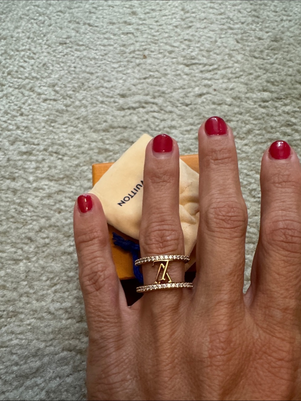 Louis Vuitton Gold LV Logo Pavé Double-Band Ring